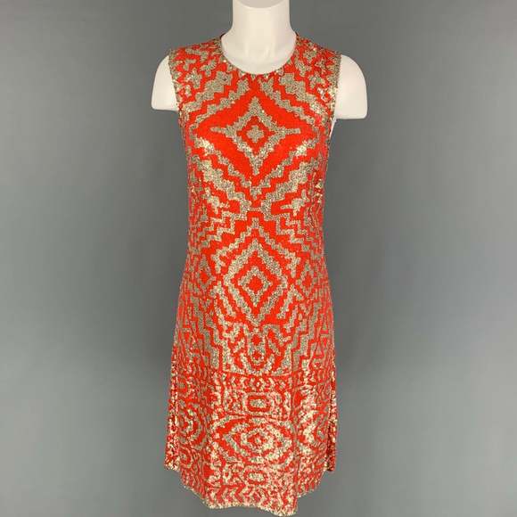 NAEEM KHAN Dresses & Skirts - NAEEM KHAN Orange Silver Geometric Sleeveless Cocktail Dress